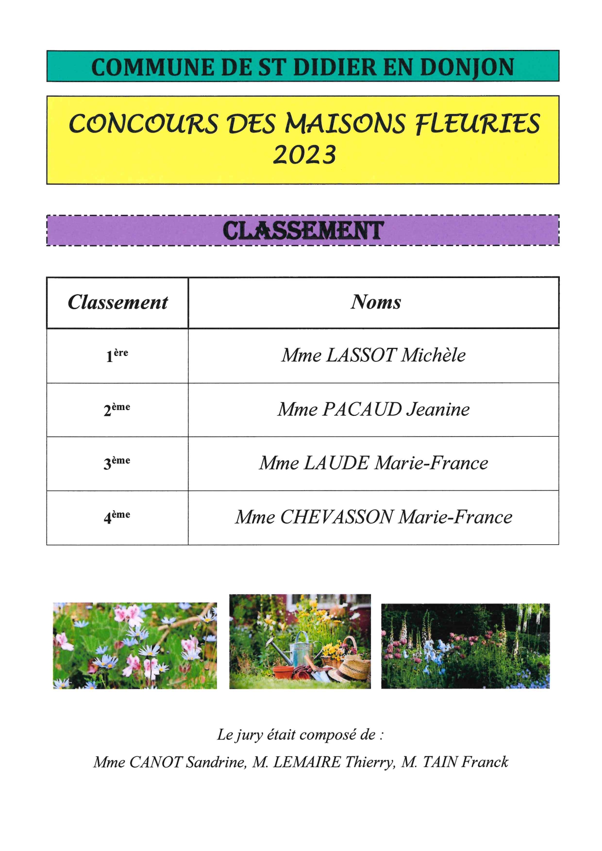 Résultat concours des maisons fleuries 2023